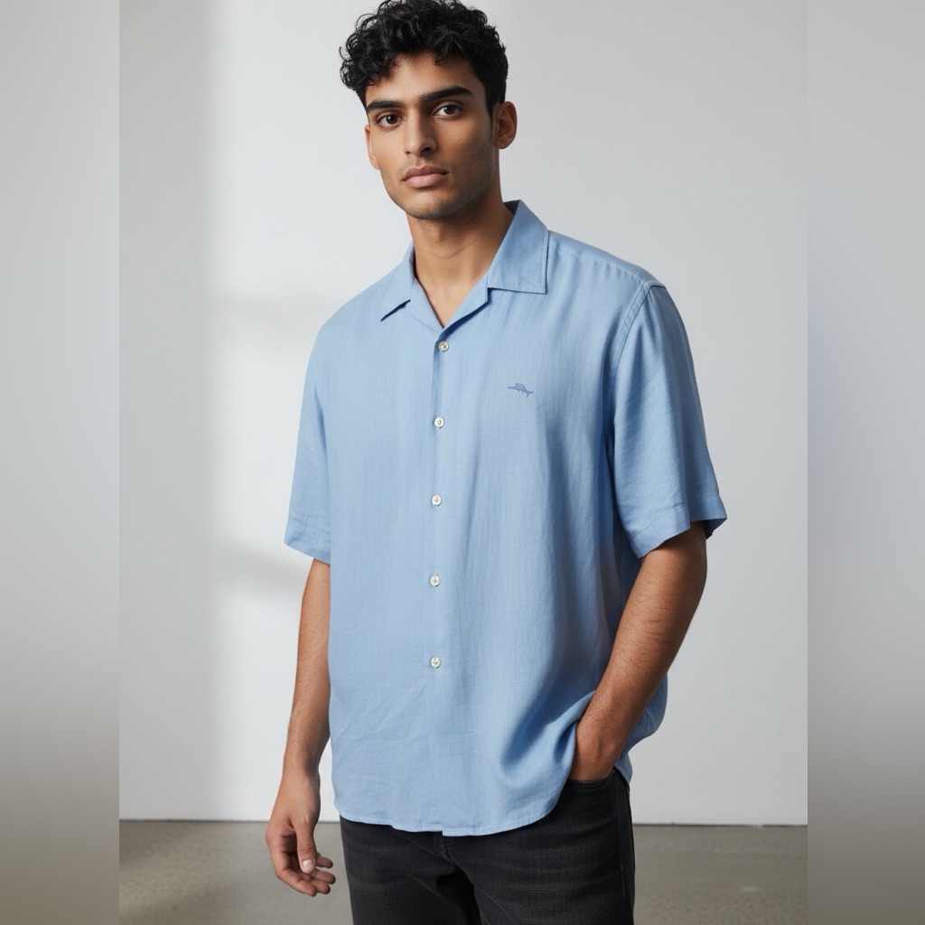 Tommy Bahama 100% Cotton Big Sky Blue Short Sleeve Button Down Camp Shirt - Xl